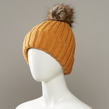 Believe Cuff Hat With Faux Fur Pom, фото 3