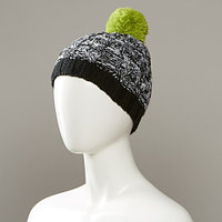 Ashen Marl Textured Knit Hat With Pom