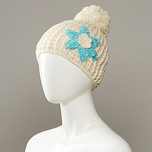 Cornsilk Textured Flower Knit Hat With Large Pom