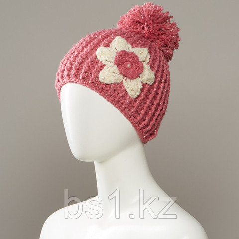 Cornsilk Textured Flower Knit Hat With Large Pom - фото 3 - id-p56508581