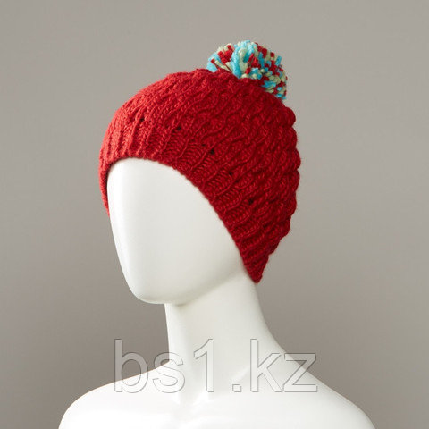 Dunes Textured Knit Hat With Multi-Colour Pom
