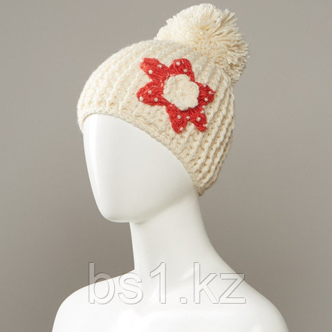 Cornsilk Textured Flower Knit Hat With Large Pom - фото 2 - id-p56512662