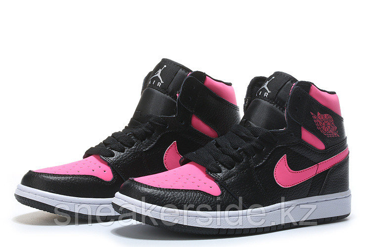 Кожаные кроссовки Air Jordan 1 Retro "Black/Pink" (36-40) - фото 1 - id-p56516854