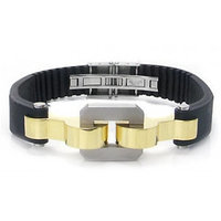 Stainless Steel Rubber Gold Plated Link Men's Bracelet