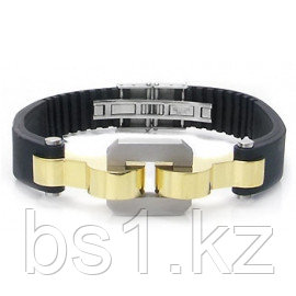 Stainless Steel Rubber Gold Plated Link Men's Bracelet - фото 1 - id-p56509495
