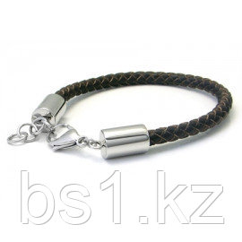 Stainless Steel Brown Braided Leather Bracelet