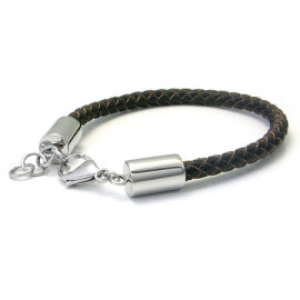 Stainless Steel Brown Braided Leather Bracelet - фото 1 - id-p56509496