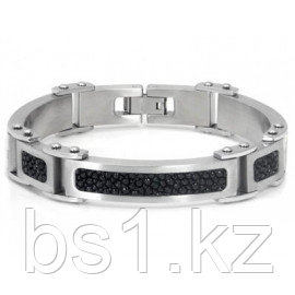 Stainless Steel Black Stingray Leather Inlay Men's Bracelet - фото 1 - id-p56509500