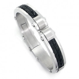 Stainless Steel Braided Leather Men's Cuff Bracelet - фото 1 - id-p56509502