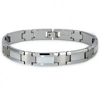 Tungsten Carbide White Carbon Fiber Inlay Men's Bracelet