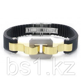 Stainless Steel Rubber Gold Plated Link Men's Bracelet