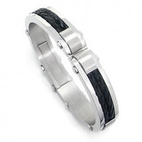 Stainless Steel Braided Leather Men's Cuff Bracelet
