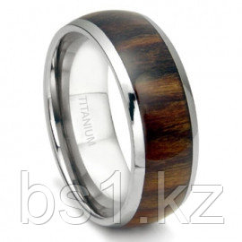 Titanium 8MM Domed Santos Rosewood Inlay Wedding Band Ring