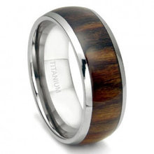 Titanium 8MM Domed Santos Rosewood Inlay Wedding Band Ring