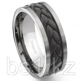 Titanium Brown Braided Leather Wedding Band Ring