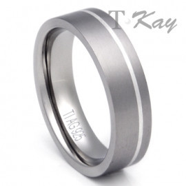 Titanium Silver Inlay Wedding Ring
