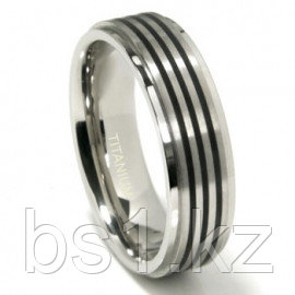 Titanium 7MM Satin Finish Wedding Band Ring w/ 3 Black Lines