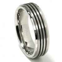 Titanium 7MM Satin Finish Wedding Band Ring w/ 3 Black Lines