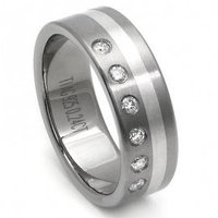 Titanium Silver Inlay Diamond Wedding Ring