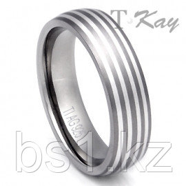 Titanium 4 Stripe Silver Inlay Wedding Dome Ring