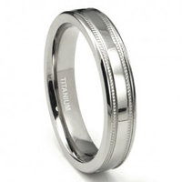 Titanium 4mm Milgrain Flat Wedding Band Ring