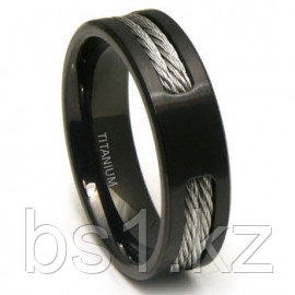 Black Titanium Double Cable Wedding Band Ring