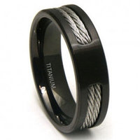 Black Titanium Double Cable Wedding Band Ring