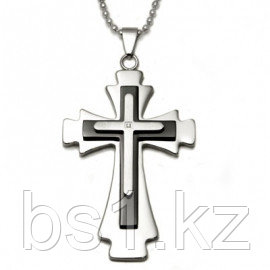 Two Tone Stainless Steel Diamond Cross Pendant