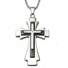 Two Tone Stainless Steel Diamond Cross Pendant