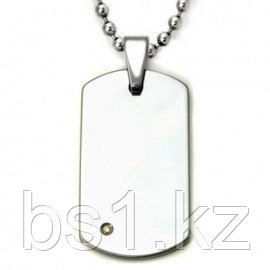 Tungsten Carbide Diamond Dog Tag Pendant w/ Bead Chain