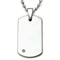 Tungsten Carbide Diamond Dog Tag Pendant w/ Bead Chain