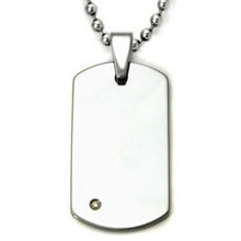 Tungsten Carbide Diamond Dog Tag Pendant w/ Bead Chain