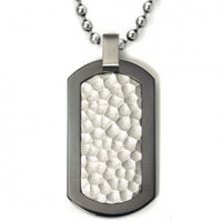 Black Titanium Hammered Dog Tag Pendant w/ Bead Chain