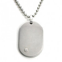 Nitrogen-LG Stainless Steel Diamond Dog Tag Pendant w/ Bead Chain