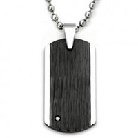 Tungsten Diamond Hammer Finish Dog Tag Pendant w/ Bead Chain