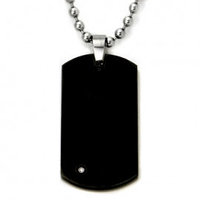 Black Tungsten Diamond Dog Tag Pendant w/ Bead Chain