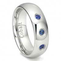 Cobalt Chrome 7MM 3 Blue Sapphire Domed Wedding Band Ring