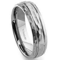 Titanium Hammer Finish Double Groove Wedding Band Ring