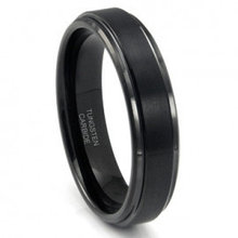 Black Tungsten Carbide Wedding Band Ring w/ Raised Center