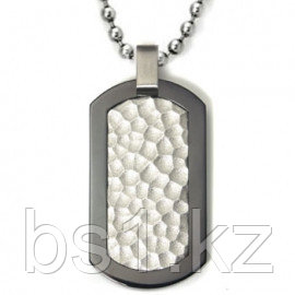 Black Titanium Hammered Dog Tag Pendant w/ Bead Chain