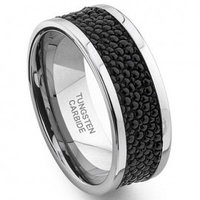 Tungsten Carbide Black Stingray Leather Band Ring