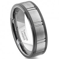 2nd Generation Tungsten Carbide Two Tone Horizontal Groove Wedding Band Ring