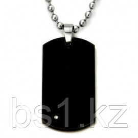 Black Tungsten Diamond Dog Tag Pendant w/ Bead Chain