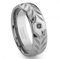 Tungsten Carbide Chevron Black Diamond Wedding Band Ring