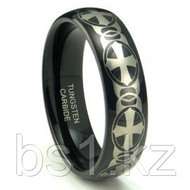 Black Tungsten Laser Engraved Celtic Cross Dome Wedding Band Ring