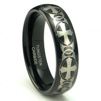 Black Tungsten Laser Engraved Celtic Cross Dome Wedding Band Ring