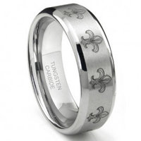 Tungsten Carbide Fleur De Lis Wedding Band Ring