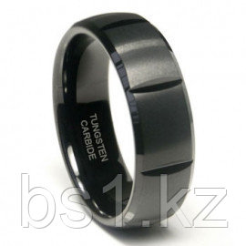 Black Tungsten 8MM Dome Wedding Band Ring w/ horizontal grooves