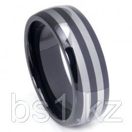 Black Ceramic Double Tungsten Inlay Dome Wedding Band Ring