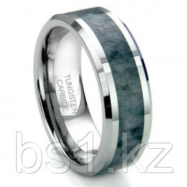 Tungsten Carbide Grey Metamorphic stone Inlay Beveled Wedding Band Ring